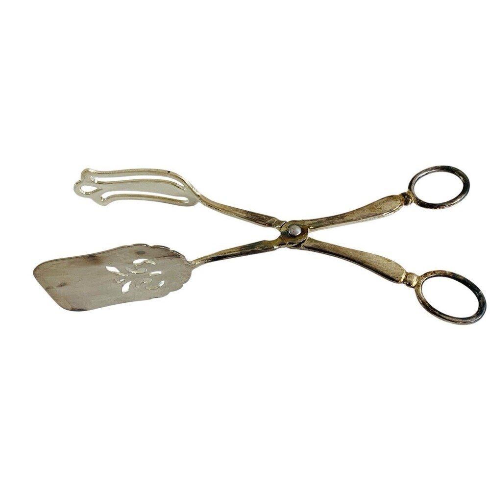 Vintage Leonard Silver Mfg. Silverplated Salad Scissors Tongs Italy Original Box